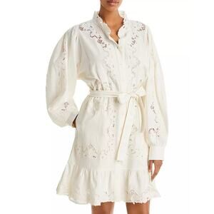 NWT Sea Anita Eyelet Cotton Linen Blend Dress in White Womens 2